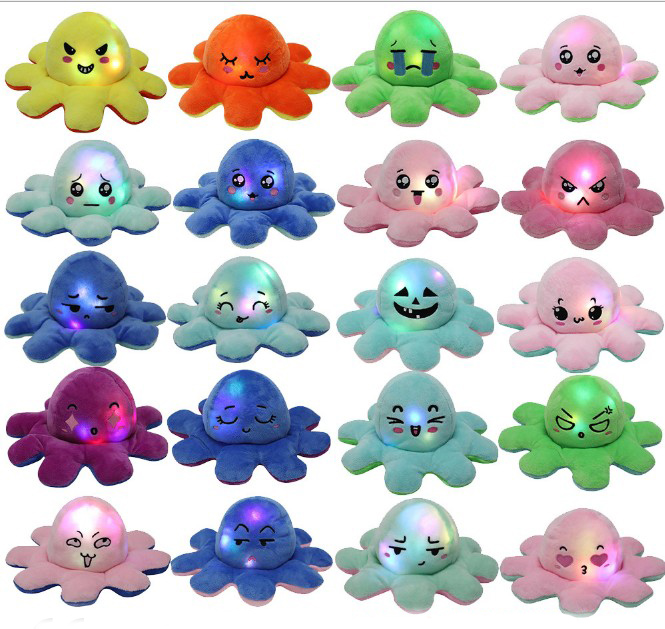 Reversible Flip octopus Plush Toy New Creative Shinny Cute Mascot Octopus Stuffed Flip With Light