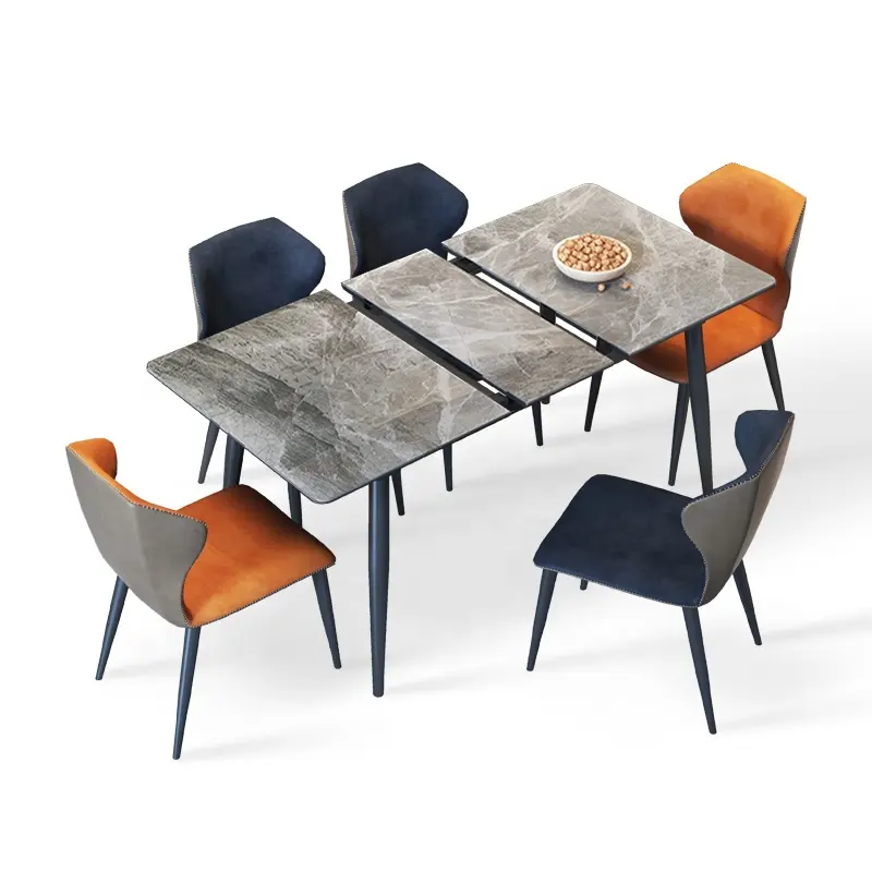 modern Leather Dinner Dining Table and Chairs 4 Luxury Dining Chairs retractable Sintered stone Dining Room Furniture Table Set