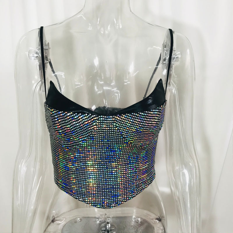 Fvshion 2021 Sexy women's diamond flash low back small halter vest sleeveless club wear women tank tops