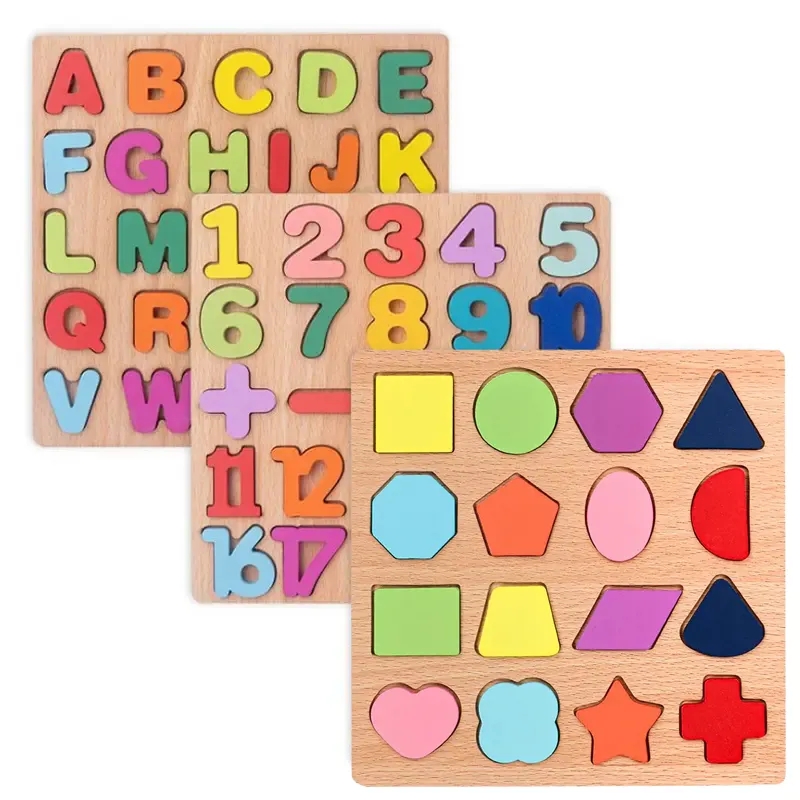 CPC CE Wholesale Baby Alphabet Number Montessori Alphabet 3D Puzzle Toy Early Educational Wooden Activity Boards Toys For Kids