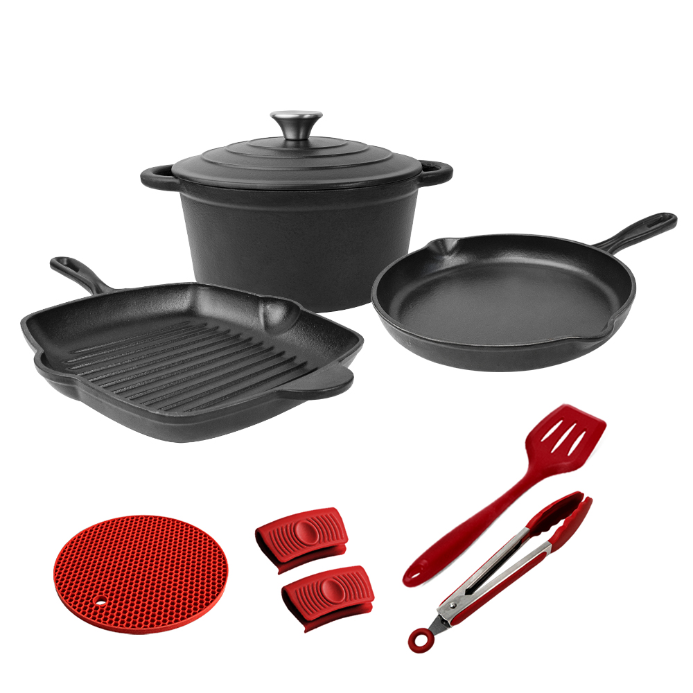 Low MOQ 3 pieces black cast iron enamel cooking pots cookware sets