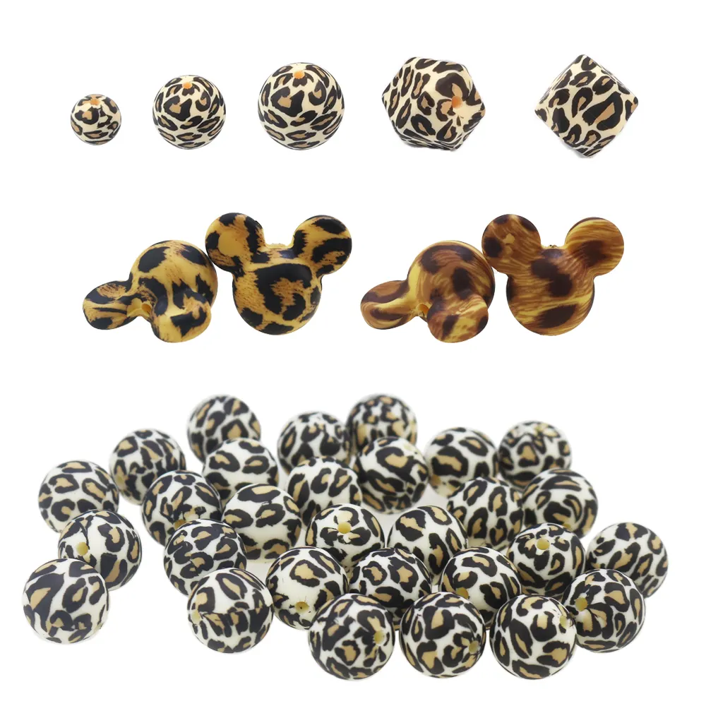 2020 Wholesales Customized Mickey Hexagon Round BPA Free Leopard Print Silicone Loose Beads