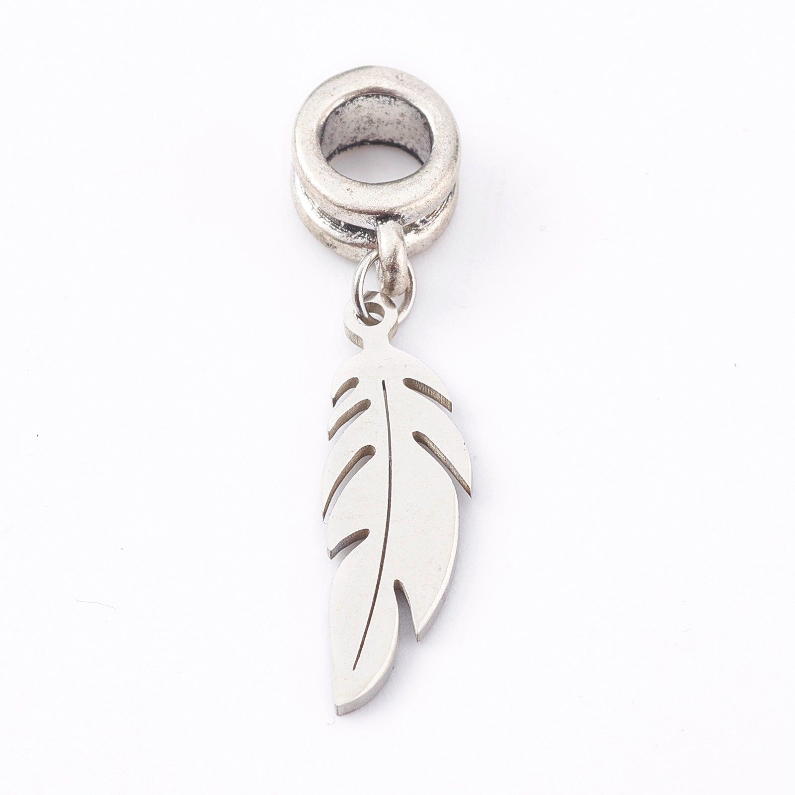 Pandahall 304 Stainless Steel Halloween Feather European Dangle Beads