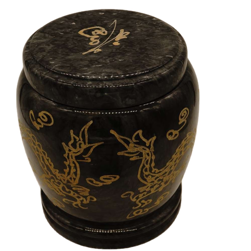 Black ice flower dragon phoenix golden pot human high-end adult jade urn