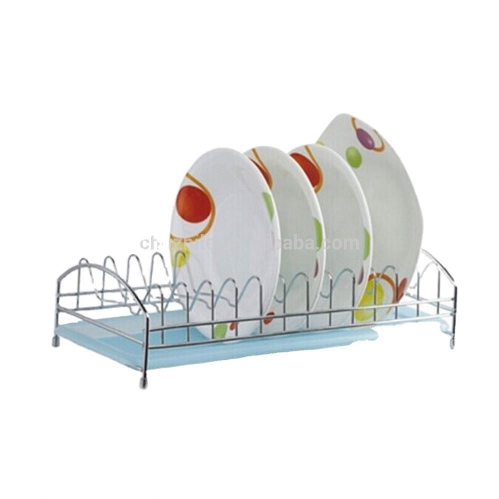 Kitchen metal dish storage rack plate rack with plastic tray