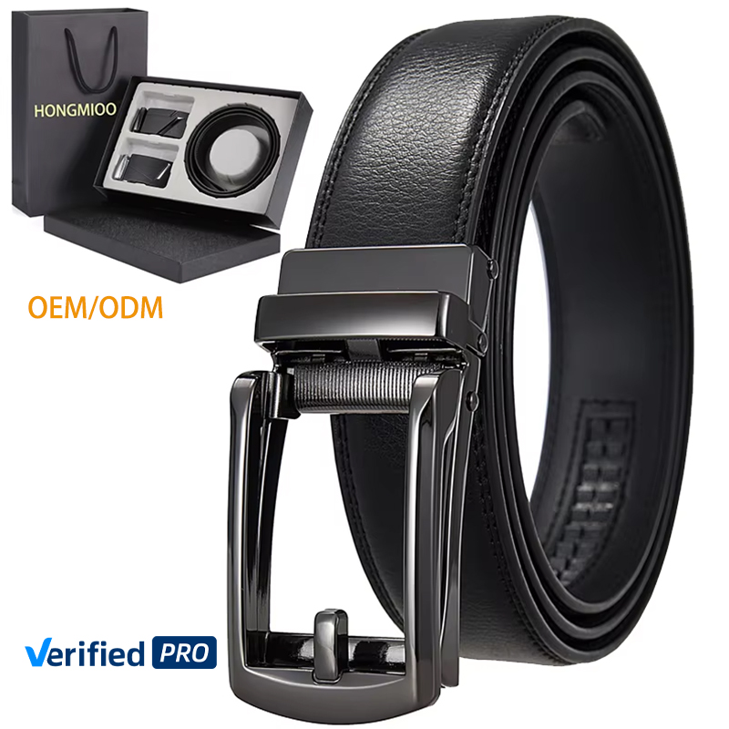 Factory Custom Real Leather Ratchet Belt Elegant Gift Box No Hole Adjustable Buckle Men's Designer Genuine Leather Belts