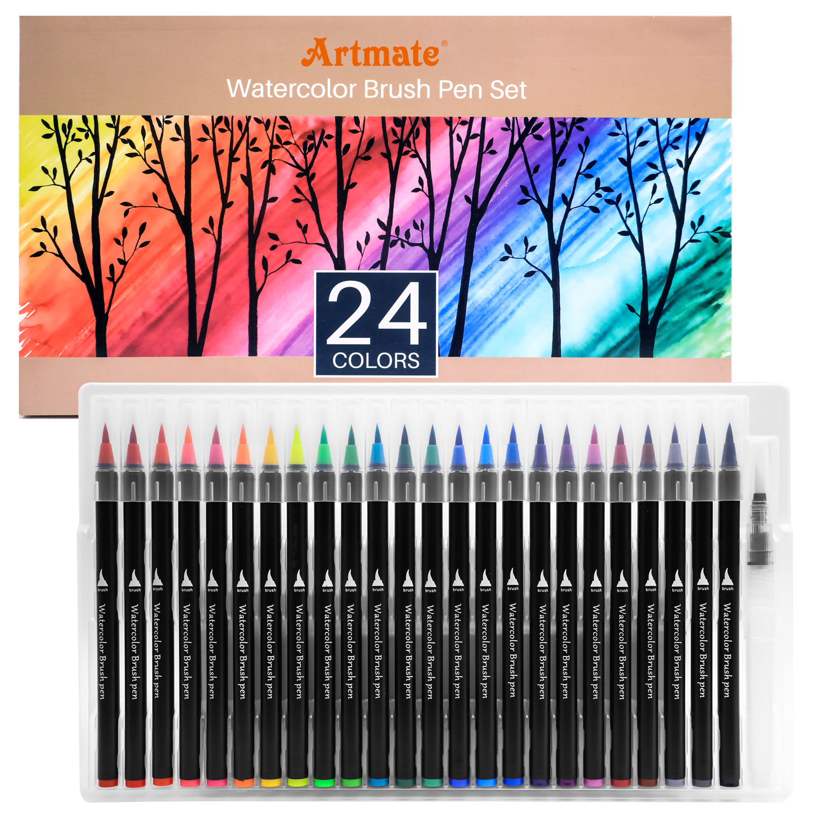 Набор кистей для акварели Artmate, 24 цвета, с 1 кисточкой для воды