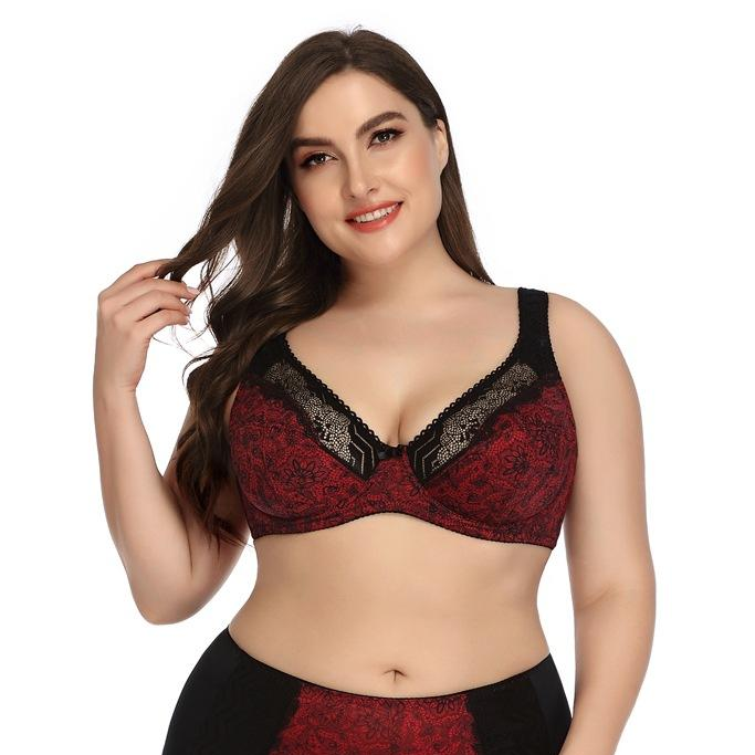 New foreign trade printed bra set large lace bra women's fat mm underwear bra D cup