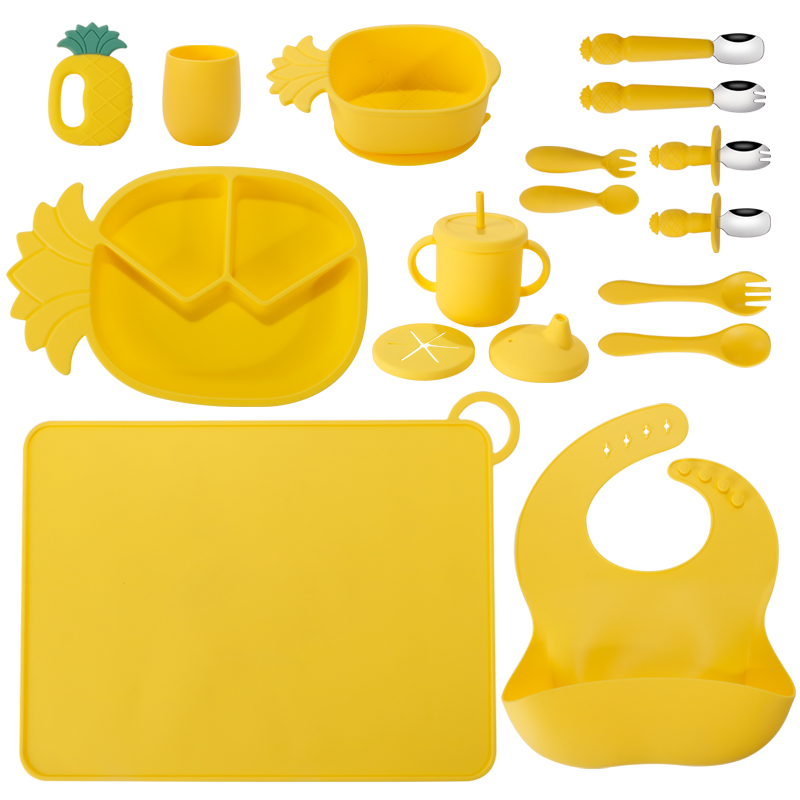 Leatchliving 18pcs BPA Free Silicone Kids Feeding Tools Pineapple Baby Silicone Feeding Set