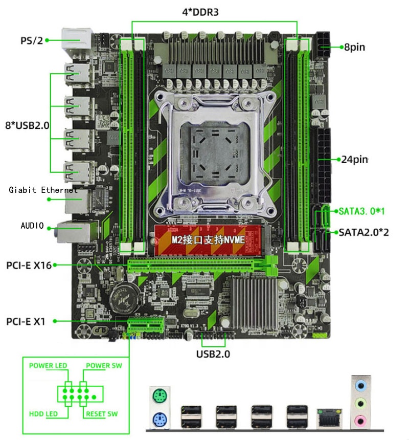 X79 материнская плата с E5 2650 V2 1*16G DDR3 ECC RAM память комбинированный комплект M.2 сервер