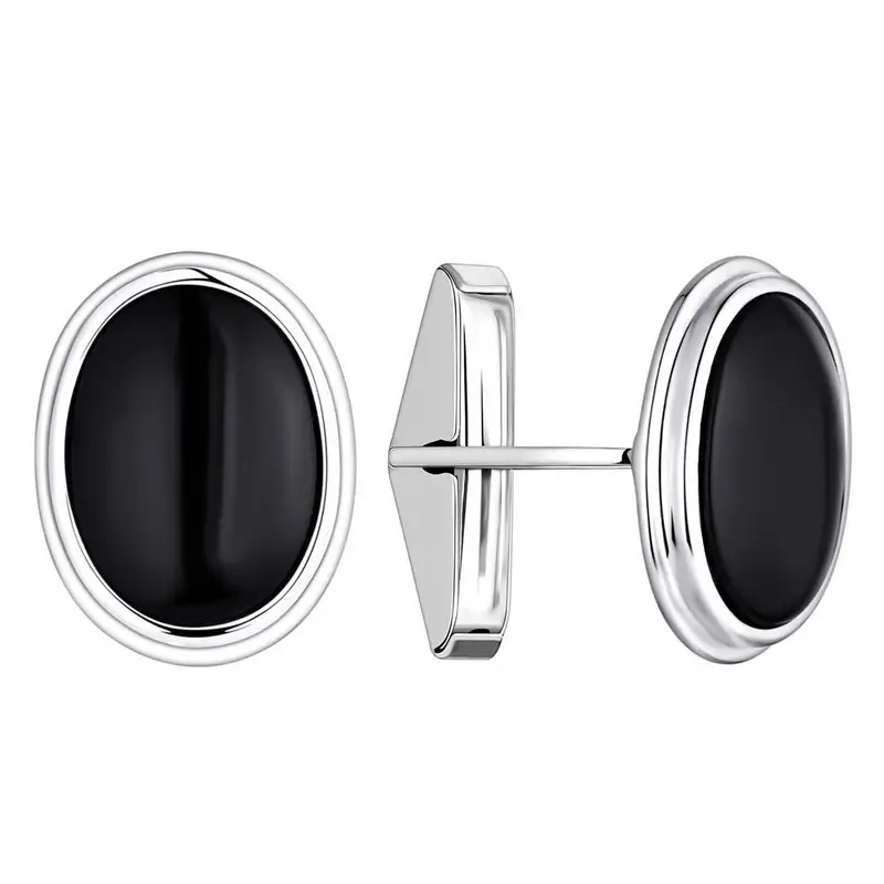 Wholesale Simple And Elegance Jewelry 925 Sterling Silver Cufflinks Rhodium Plated With Black Oval Onyx For Men