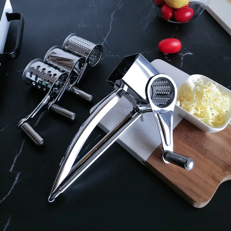 Multi-function Stainless Steel Cheese Grater Shredder Butter Cutter Garlic Grinder Hand-cranked Rotary Cheese Grater