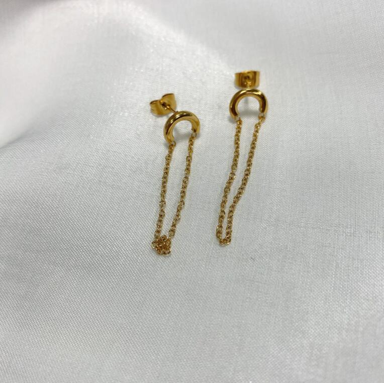 Trendy Dainty Earring Jewelry Chain Earrings Stainless Steel Waterproof Hypoallergenic Moon Stud Earrings For Women