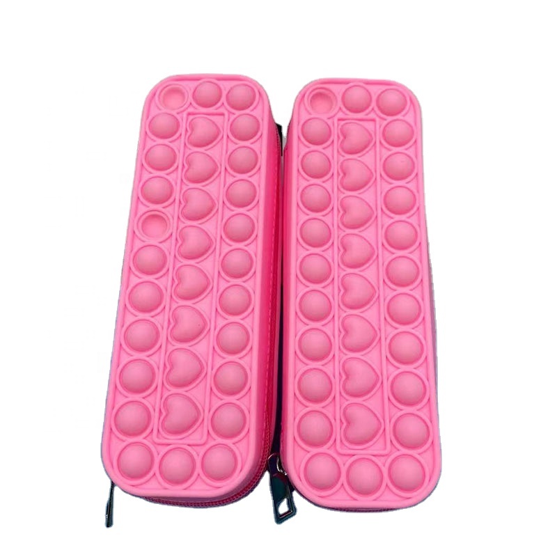 Pink Kids Pencil Holder, Sensory Silicone Bubble Toy Bubble Stationery Storage Bag, Decompression Toy for Kids (Colorful