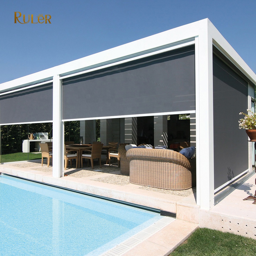 Customized Outdoor smart motorized roller blind Vertical drop awning roller blinds shades for Window Shades