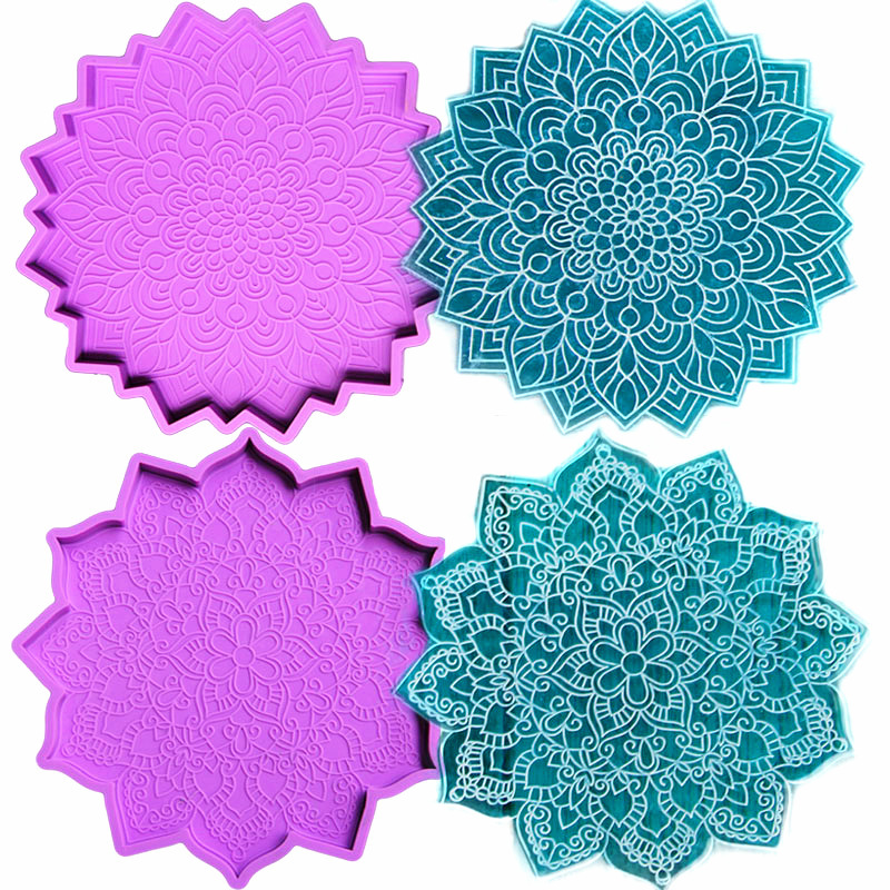 W004 Shiny Datura Coaster Silicone Mold Flower Cup Mat Mold for Crystal Epoxy craft