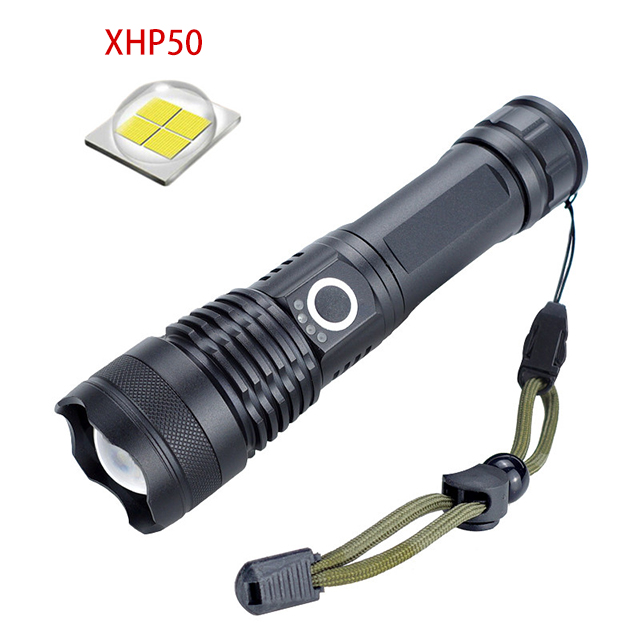 Водонепроницаемый перезаряжаемый через USB фонарик P50 с зумом, IPX65, мощный фонарик для кемпинга
