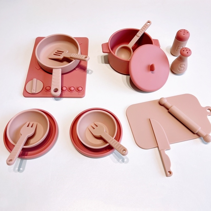 Food-Grade Silicone Kid 14 Pcs Kids Toy Kitchen Accessories Set With Play Pots And Pans Kids Pretend Play Kitchen Toy Set