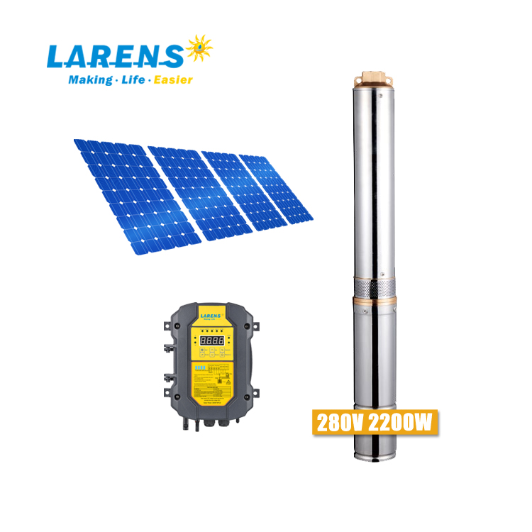 LARENS 3HP 2.2Kw Solar DC Borehole Submersible Water Pump Brushless Motor 4 Inch Plastic Impeller Solar Pump