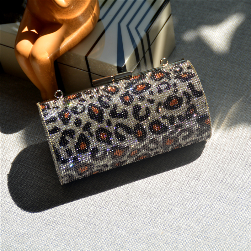 Ladies Rhinestones Evening Purse New Trendy Design Bling Crystal Round Leopard Print Clutch Purse Women Bag Evening