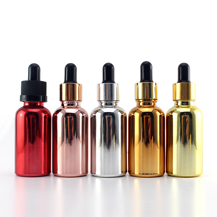 5ml 10ml 15ml 20ml 30ml 50ml 100ml Shiny Electroplate Gold Glass Dropper Bottles For Essential Oil CBD Serum Packaging