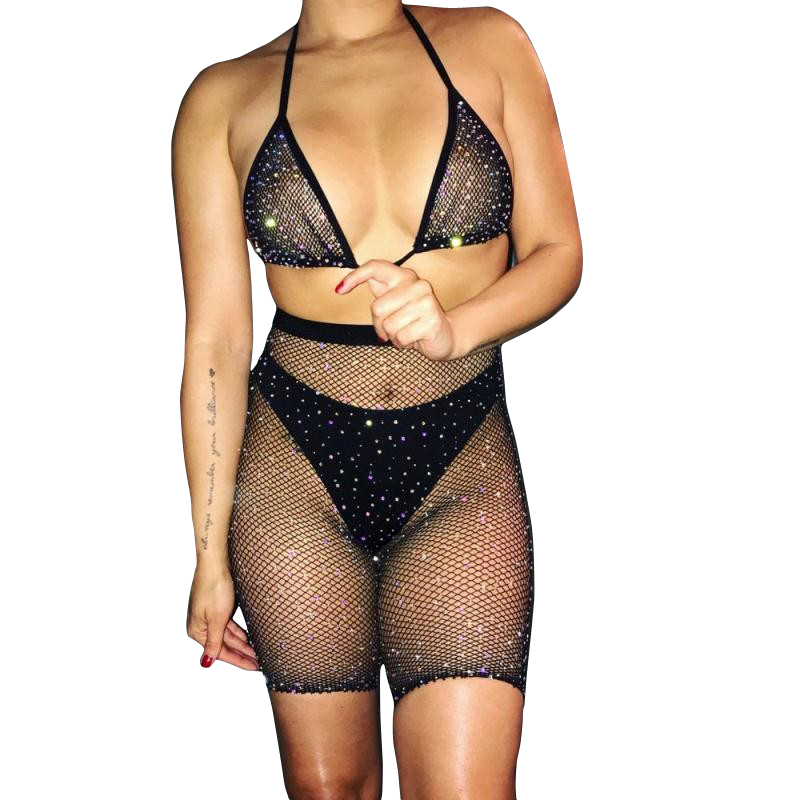 Stripper Outfits Rhinestones Exotic Dancewear Wholesale Sexy Clothes Lingerie Exotic See through Panties Dress Night Sexy