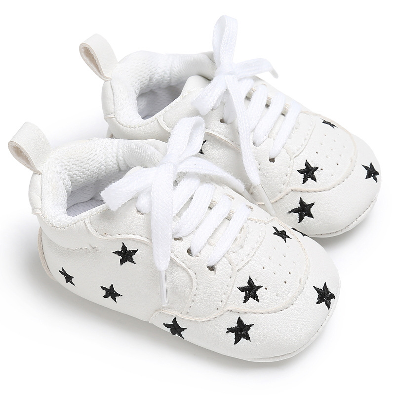 Fashion Hot Sale PU Leather Embroidered Stars Baby Boys Girls Casual Shoes Beautiful Rubber Sole Infant Walking Shoe