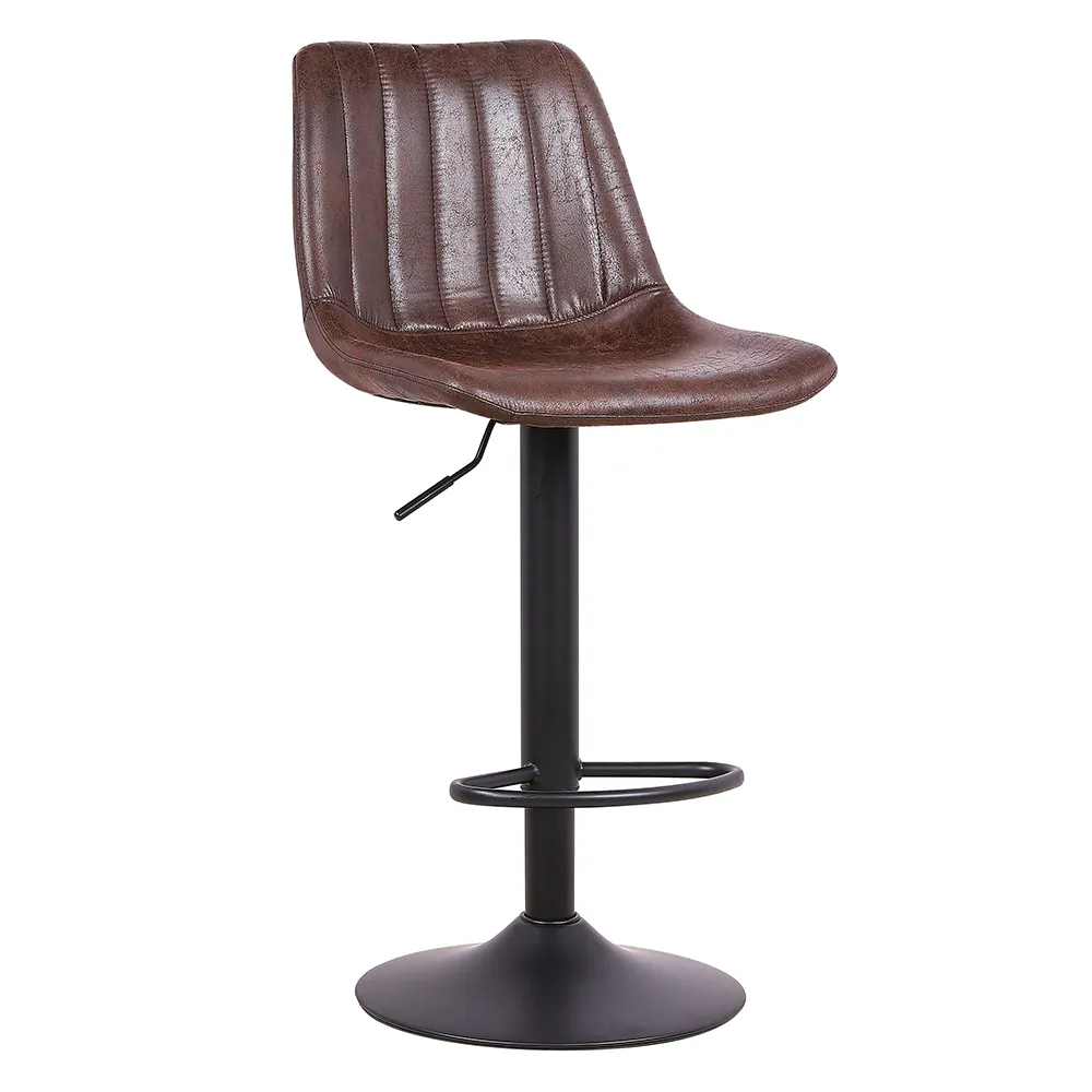 Metal Bar Chair Classic Vertical Grain Upholstered Backrest Adjustable Metal Stool Bar High Bar Chair Bar Stool Leather Chairs With Footrest