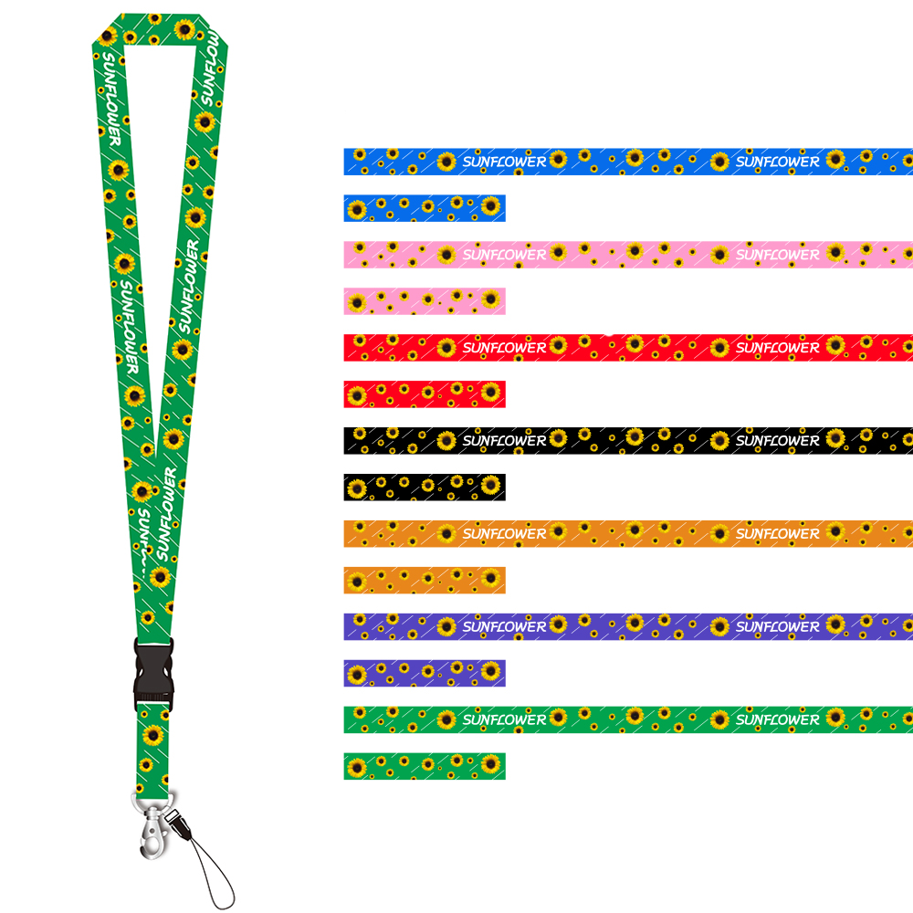 Customized sublimation printed sunflower lanyard high quality sunflower logo lanyards for hidden disabilities