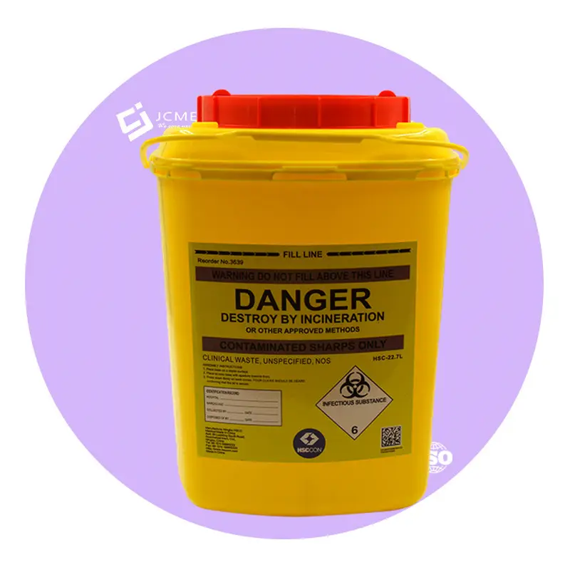 JCMED yellow 22L sharps container box medical sharps disposal container