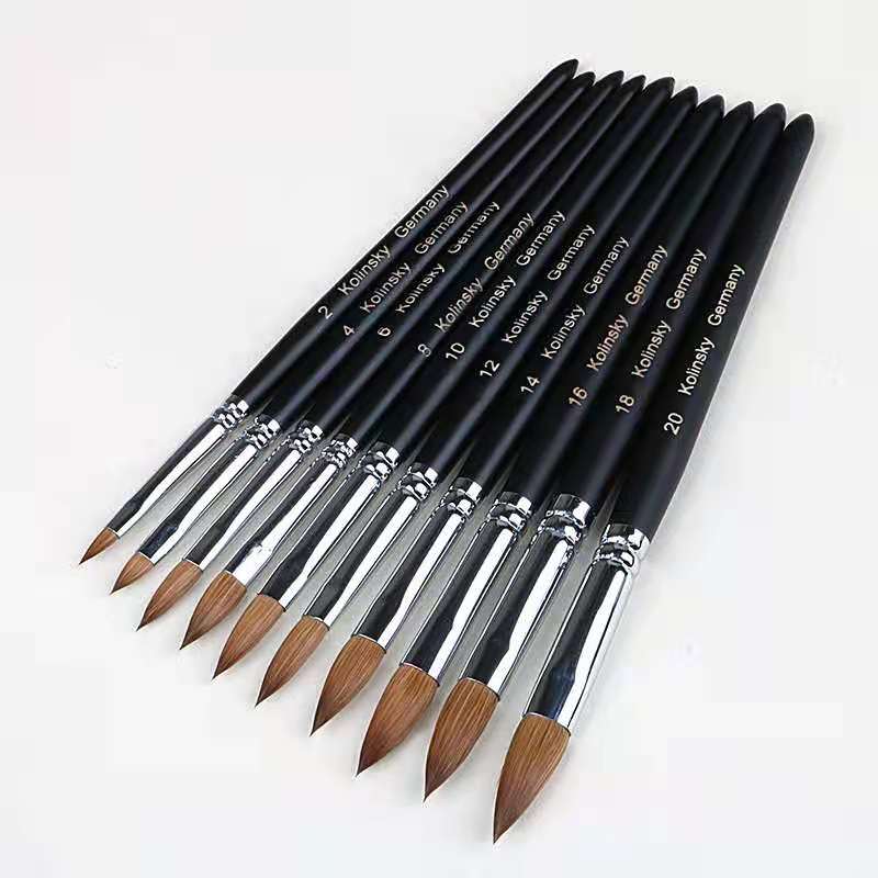 Jinyi High Quality 100% pure sable crimped kolinsky acrylic Nail Brush mink hair with Wooden Handle