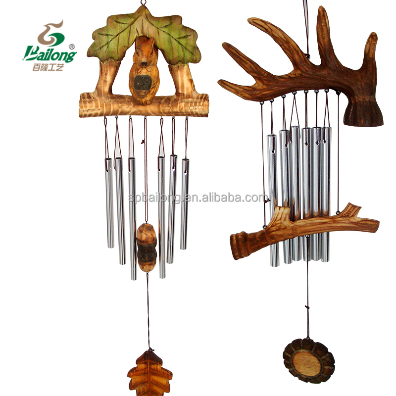 Handmade lodge cabin garden home decor ornament rustic animal shape indoor wood wind chime