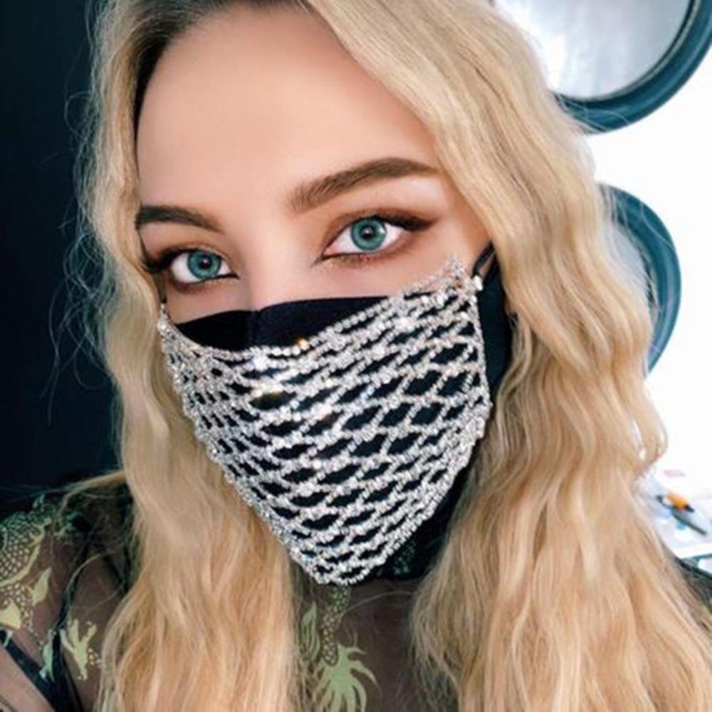 2020 Shiny Rhinestone Pearl Face Mask Decorations for Women Bling Elasticity Cosplay Decor Party Gift Crystal Cover Face Jewelry