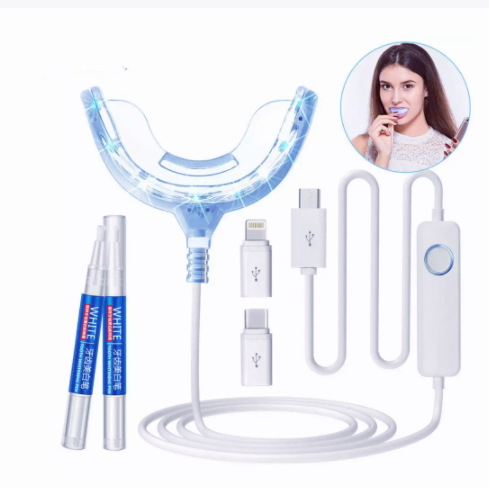 New Arrival Blue Light Dental Gel Teeth Whitening Kit Wire-controlled 16LED Teeth Cleaning Care Tool with Teeth Brush