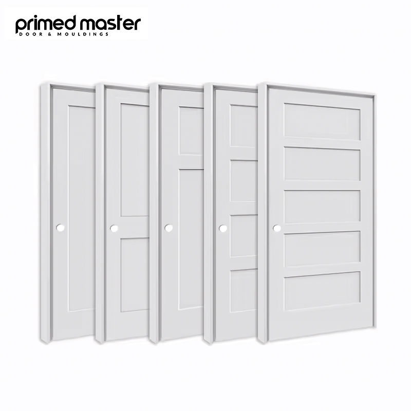 MDF Wood Interior Doors White Prehung Fully Finished White Primed Interior Shaker Style Doors for Houses