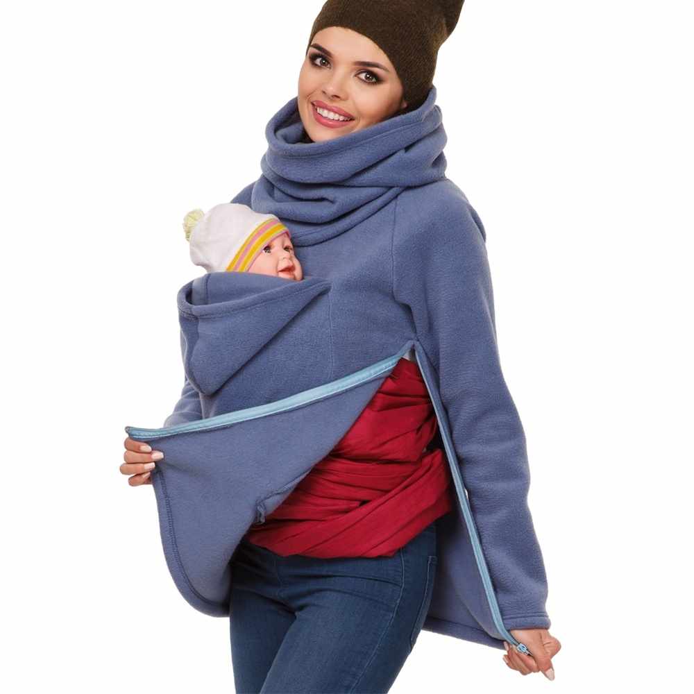 Women's Maternity Multifunctional Mother Kangaroo Coats Breastfeeding Long Sleeve Winter Warm Polar Fleece Nursing Pullover