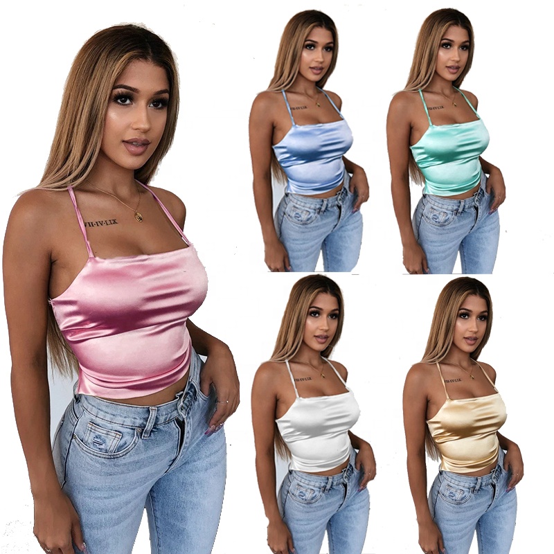 2021 New Arrival Summer Solid Color Club Wear Casual Women Bandage Tank Top Backless Crop Top