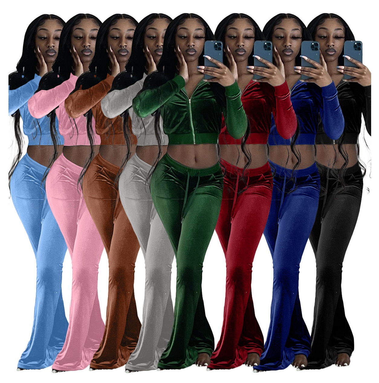 Fall Clothes Velvet Tracksuit Women Sweatsuit Long Sleeve Pants Suit Velour Velvet Two Piece Sets