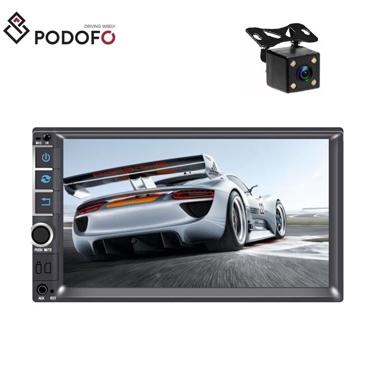 Podofo 2din 7 "автомобильный Радио Авторадио Видео плеер BT MP5 FM AUX USB SD сенсорный экран 7105 с 4LED задней камерой