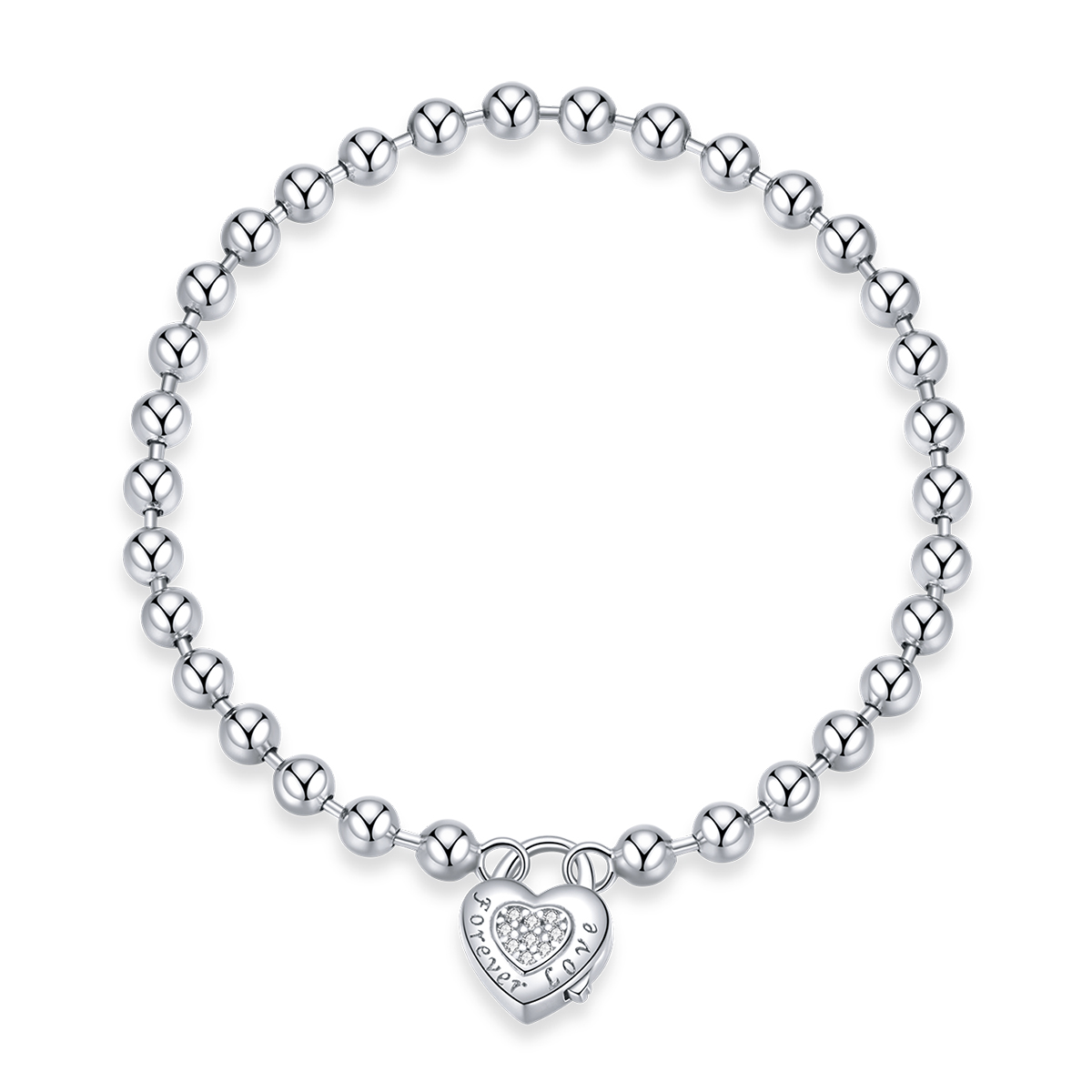 S925 sterling silver female heart shape beads punk simple bracelet