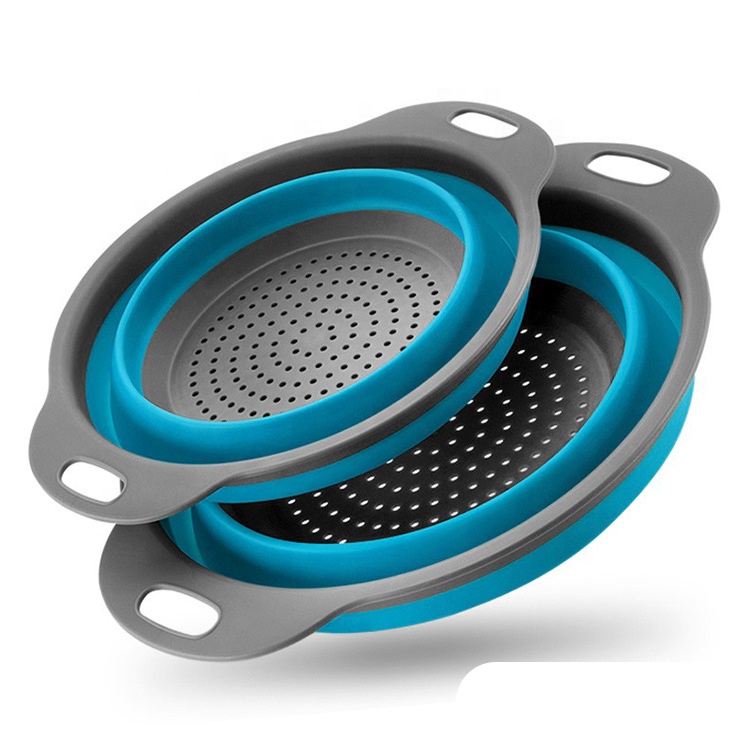 Silicone Kitchen Collapsible Colander Foldable Drain Collapsible Strainer Washing Basket with Handle for Vegetable/Fruit