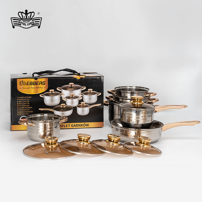 German design large commercial 6 pcs stainless steel cookware sets with 5-layers bottom for home and kitchen utensil