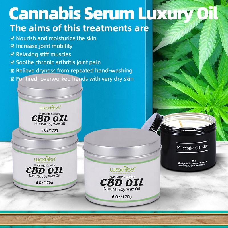WAXKISS 2021 натуральное 120 г 170 г массажное масло CBD свеча ароматизированные соевый воск конопляные свечи в жестяной банке коробка
