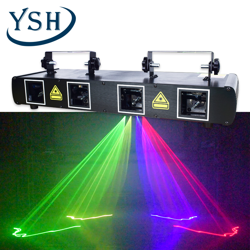 Диско-лазерный прожектор с RGB-подсветкой, 4 головки, для домашней вечеринки, диджея, бара, ночного клуба, 150 МВт, светящийся светодиодный привод, автоматическая светодиодная лампа, Звуковая мощность, Rohs