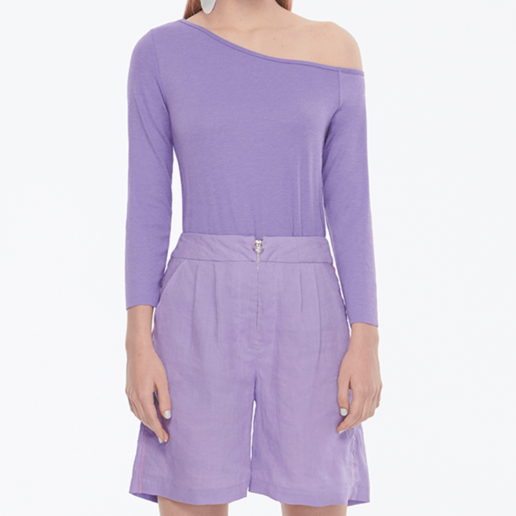 Wholesale Purple Bermuda Peach Pressed Custom Logo Fashion Cotton Shorts For Women
