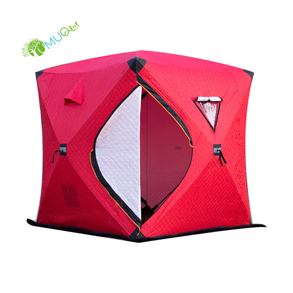 YumuQ 7.2' x 7.2' x 7' Quilted 3-4 Person Pop Up Ice Fishing Shelter Tent  Waterproof and Windproof Ice Fishing Tent with Bag