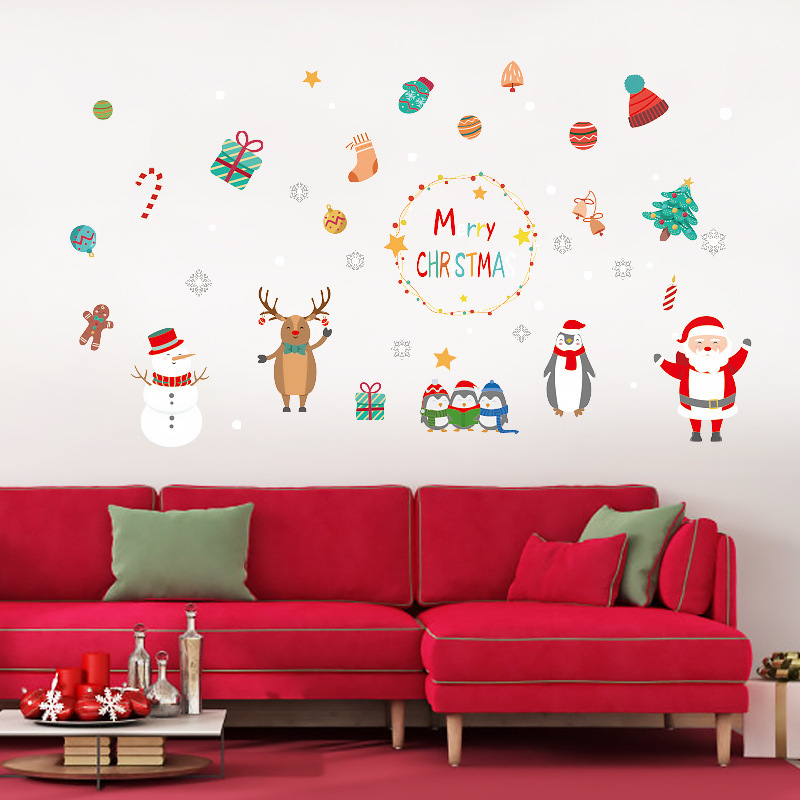 Merry Christmas Santa Elk Vinyl Waterproof Glass Decoration Window Stickers