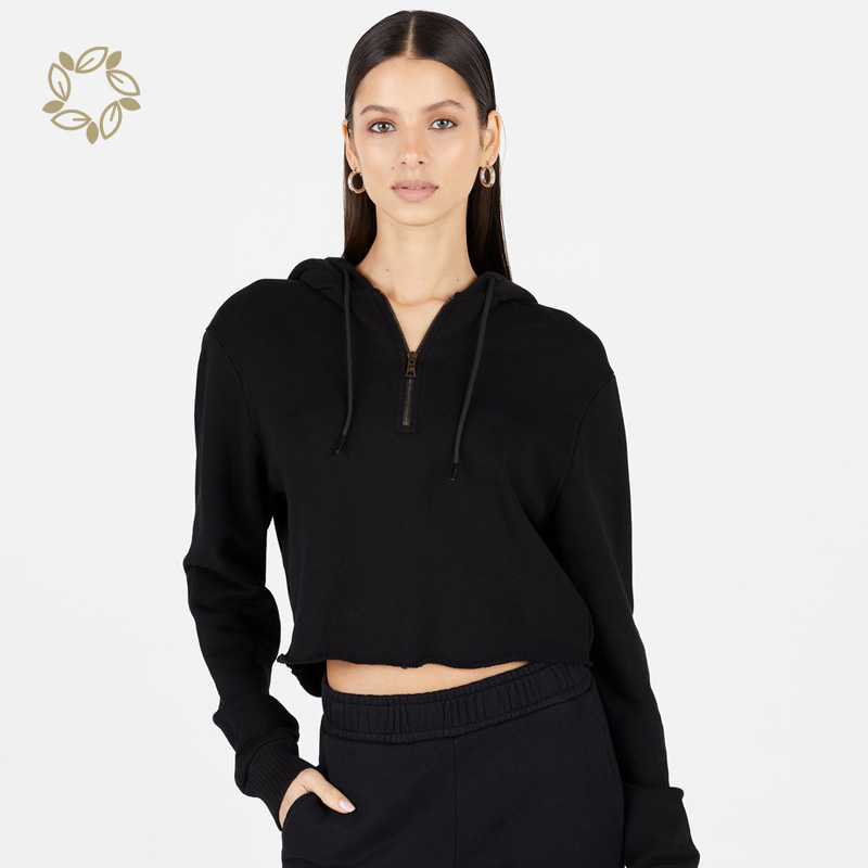 Crop Half Zip Hoodie for women Cropped Hoodie 100% organic cotton hoody sweatshirt sustainable French Terry activewear