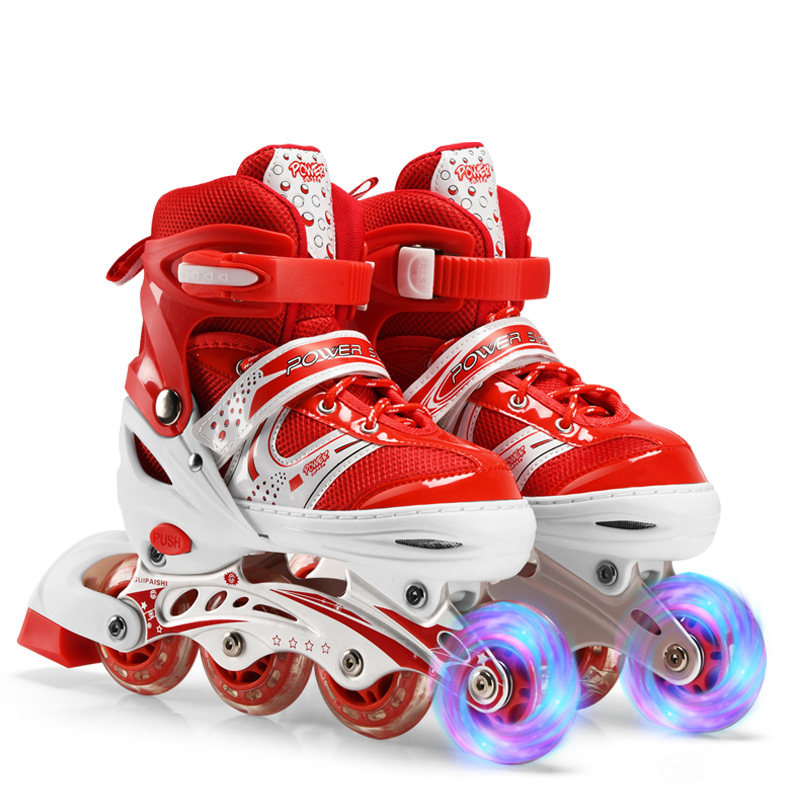 PVC PU Adjustable Kids Flashing 4 Wheels Inline Roller Skate Shoes