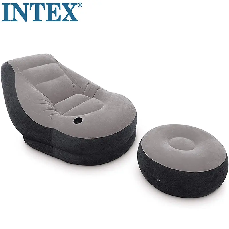 Intex 68564 ультра-лаундж 2 в 1 надувной Флокированный стул с оттоманкой для взрослых 40 дюймов Intex 68564 ультра лаундж с подставкой для ног